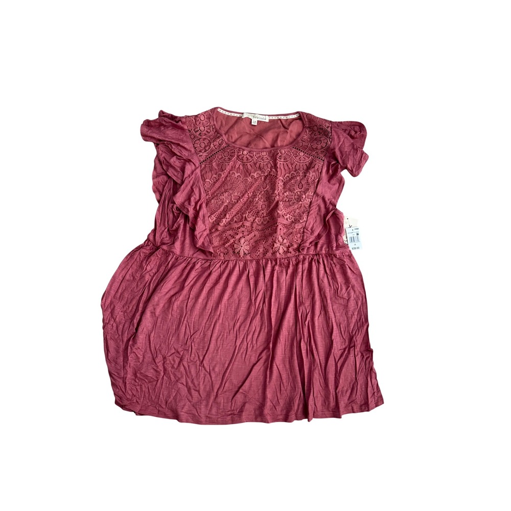 Rewind Mauve Lace Accent Peplum Top Flutter Sleeve Ruffle Trim 1X NEW